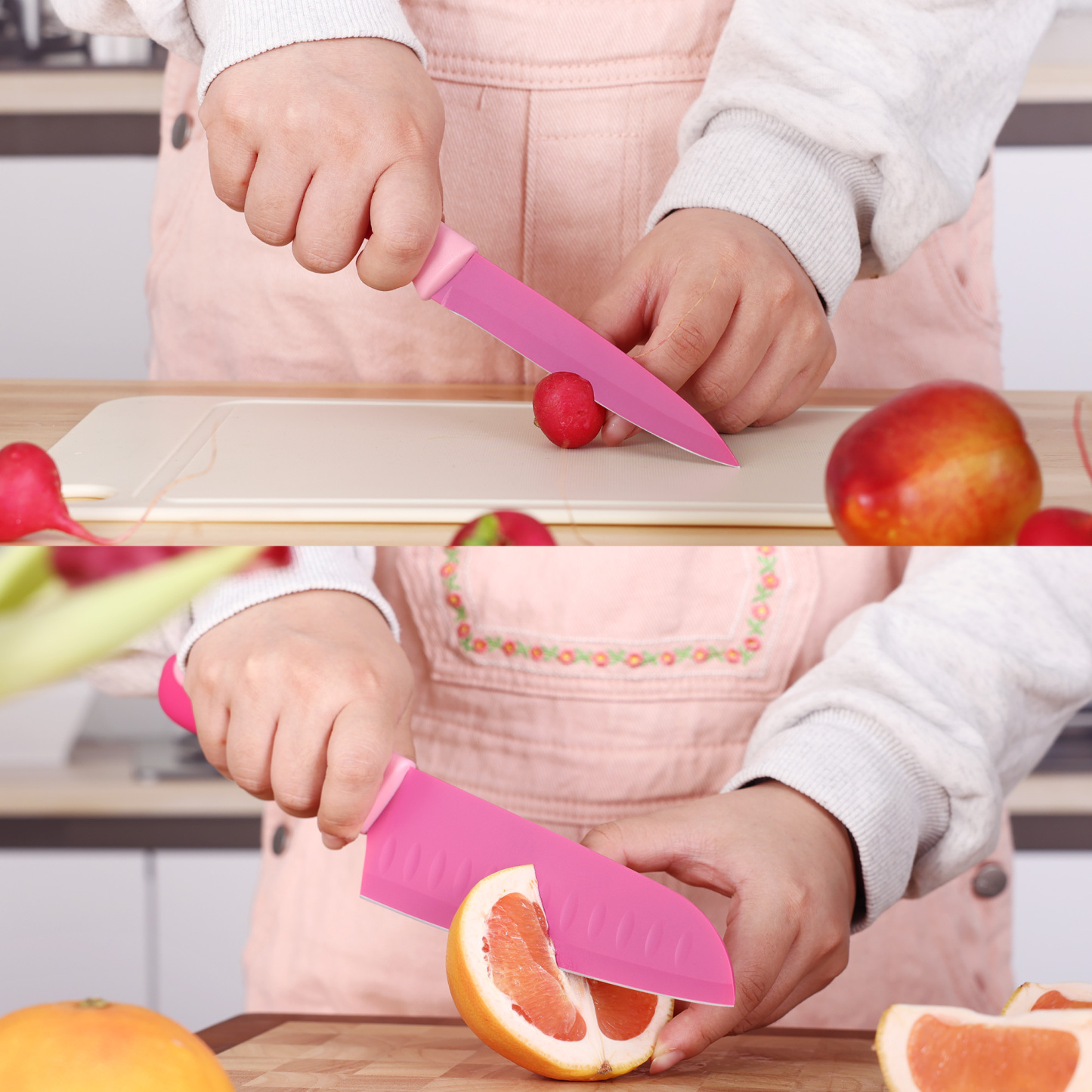 hecef 15PCS Sharp Kitchen Knife Set with Built-in Sharpening Wooden Block Dishwasher Safe