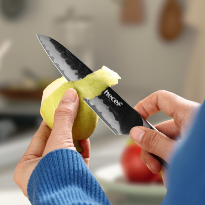 Hecef 2-Piece Kitchen Knife Set, 8-Inch Chef Knife & 5-Inch Utility Knife, 9Cr18Mov High Carbon Stainless Steel, Hammered Clad Blade with Pakkawood Handle, Razor Sharp Cooking Knives