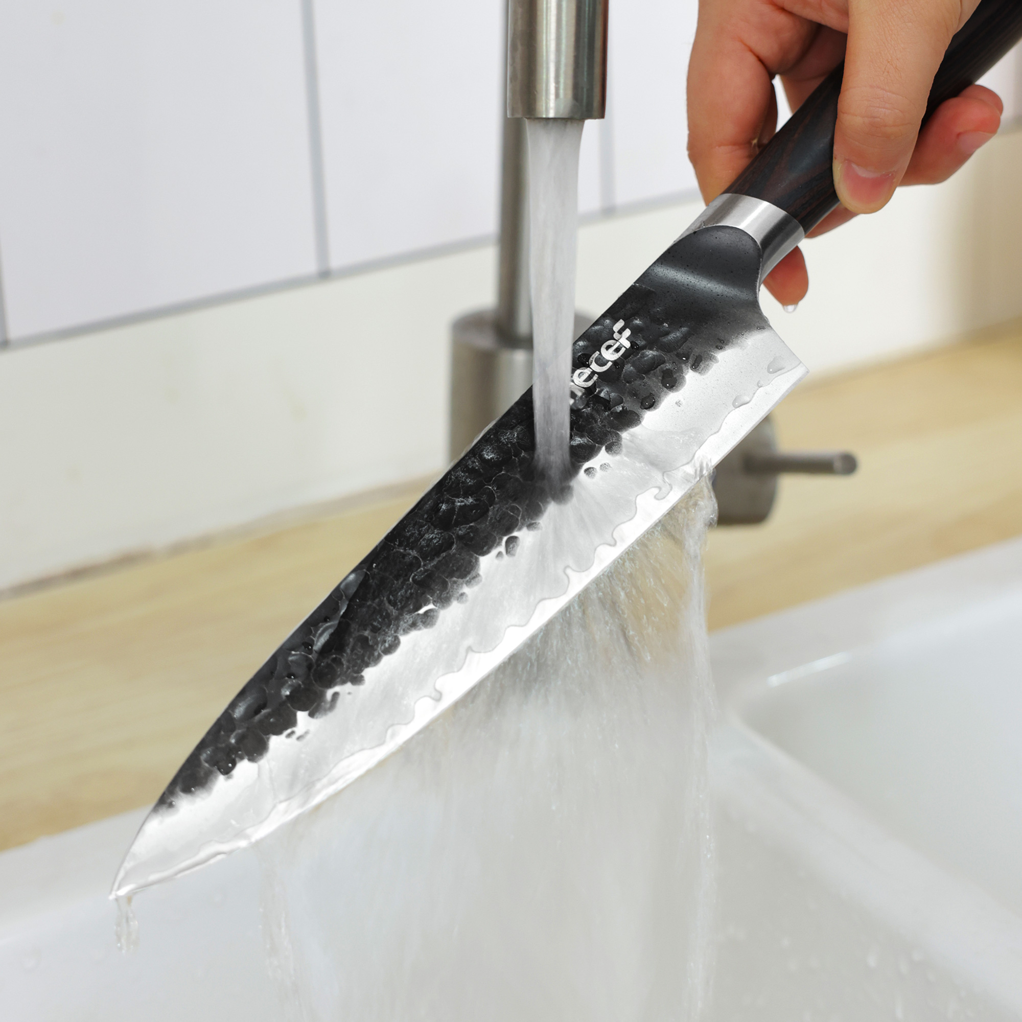 Hecef 2-Piece Kitchen Knife Set, 8-Inch Chef Knife & 5-Inch Utility Knife, 9Cr18Mov High Carbon Stainless Steel, Hammered Clad Blade with Pakkawood Handle, Razor Sharp Cooking Knives