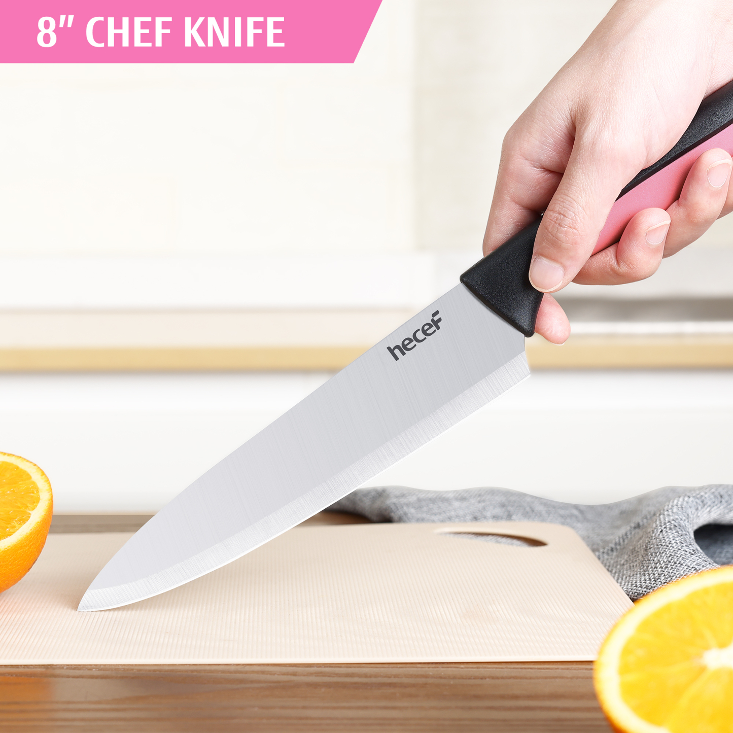 Hecef 13-Piece Knife Set, Stainless Steel Kitchen Knives with Block, Chef Knife, Santoku Knife, Steak Knives, Scissors
