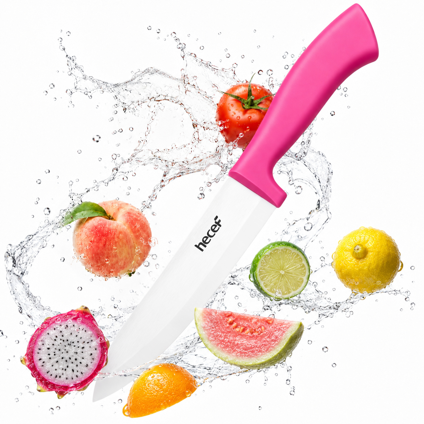 Hecef 3-Piece Ceramic Knife Set With 3 Blade Covers, Hot Pink Sharp Chef Utility Paring Knife