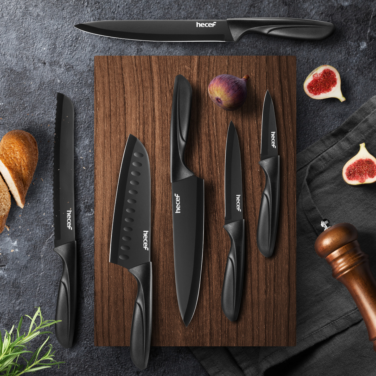 Hecef 6-Piece Stainless Steel Chef Cooking Knife Set with Blade Sheaths, Dishwasher Safe