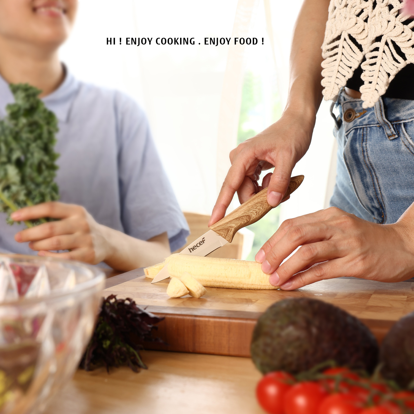hecef 3-Piece Kitchen Knife Set Non-Stick Coating Knives with Soft-Touch Handle, Professional Sharp Stainless Steel Blade for Chopping, Slicing, and Dicing