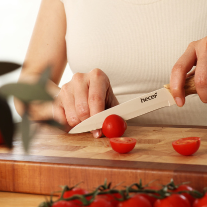 hecef 3-Piece Kitchen Knife Set Non-Stick Coating Knives with Soft-Touch Handle, Professional Sharp Stainless Steel Blade for Chopping, Slicing, and Dicing