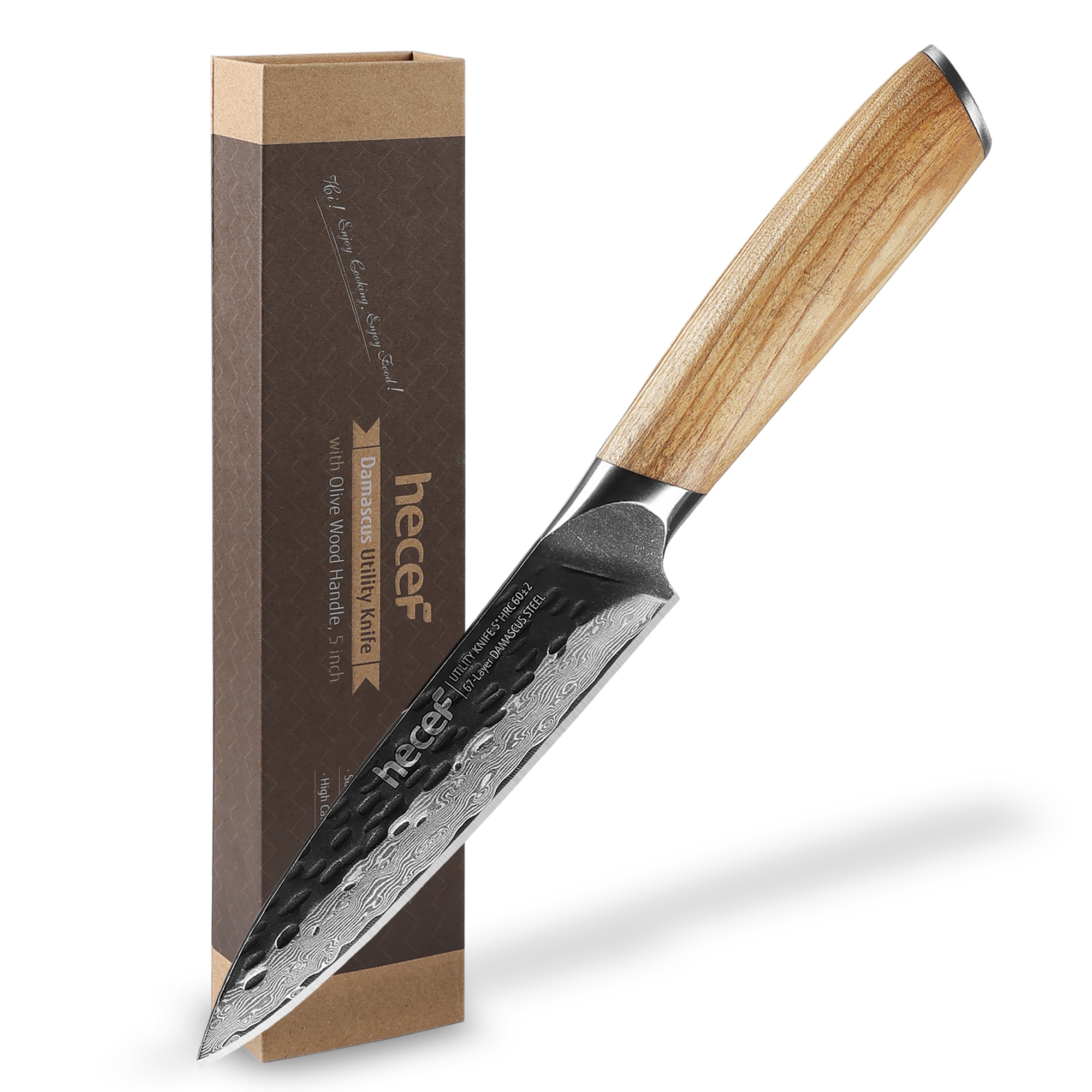 hecef 5 Inch Chef Knife Damascus Professional Japanese Knife, High Carbon Damascus Stainless Steel Kitchen Knife
