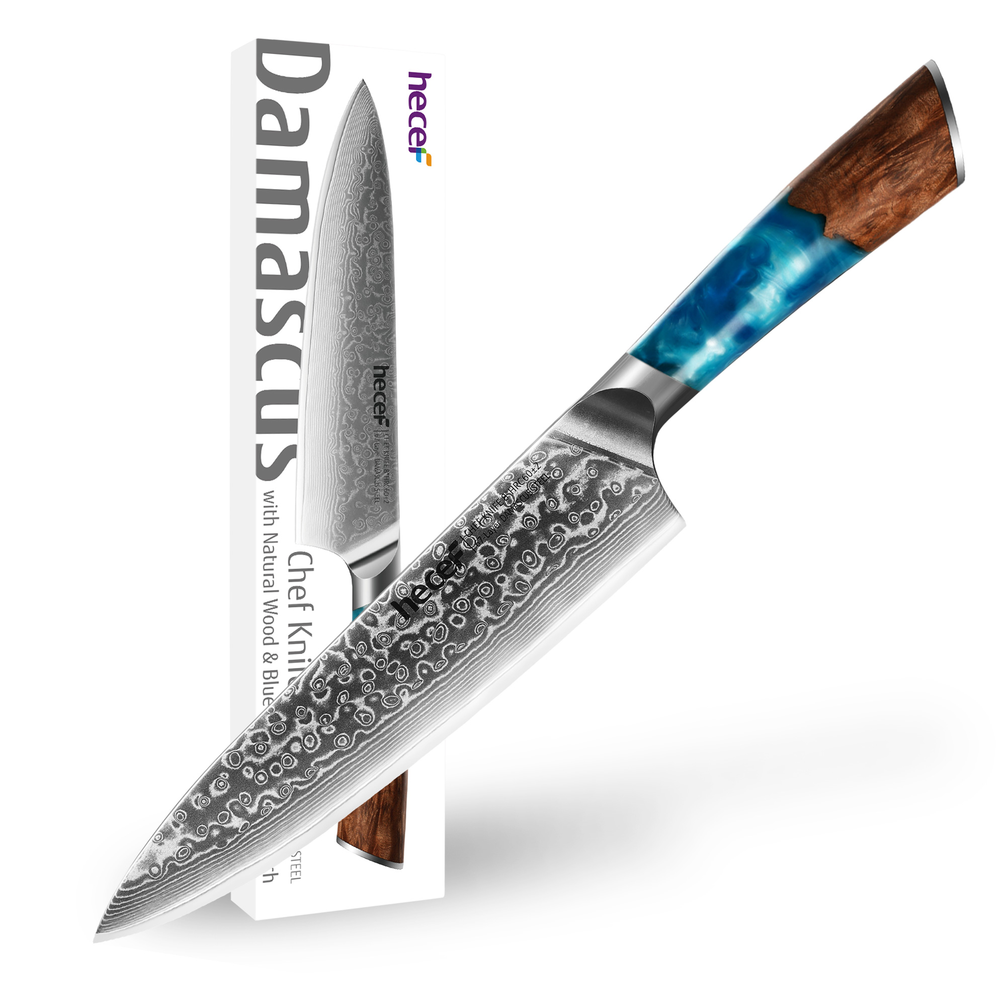 Hecef 8 inch Chef Knife, with 67-Layers Japanese Damascus Steel and Resin Handle