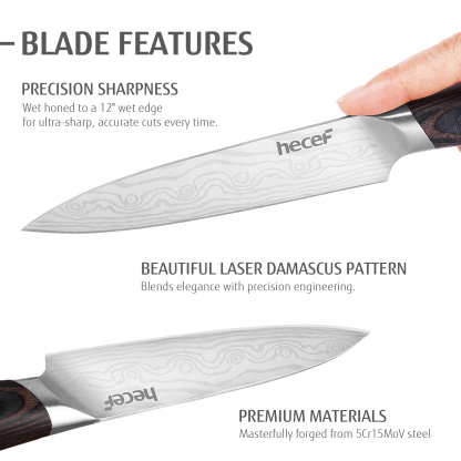 hecef 5in utility knife carbon steel blade double bolster and ergonomic coffee pakkawood handle