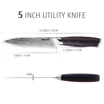 hecef 5in utility knife carbon steel blade double bolster and ergonomic coffee pakkawood handle
