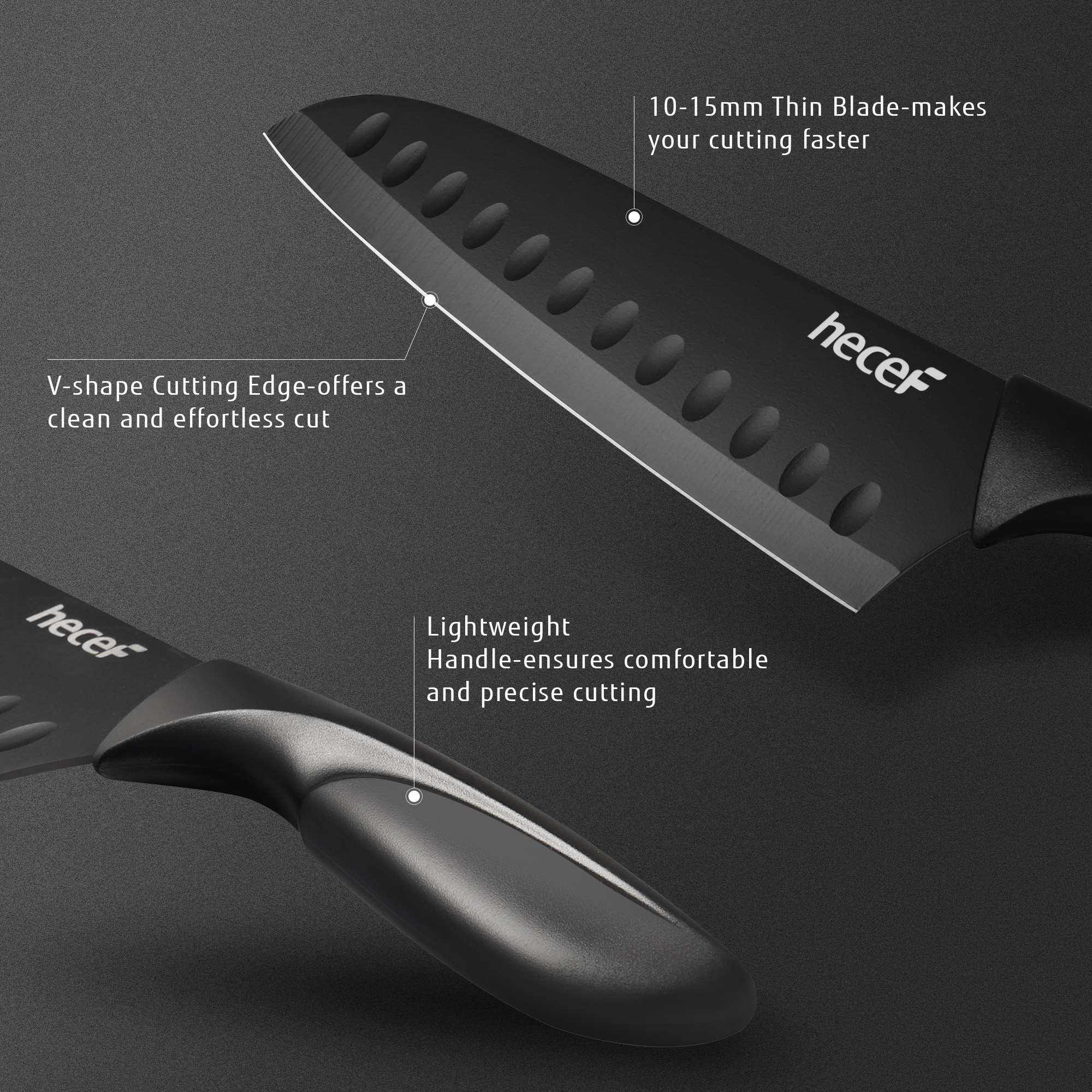 Hecef 6-Piece Stainless Steel Chef Cooking Knife Set with Blade Sheaths, Dishwasher Safe