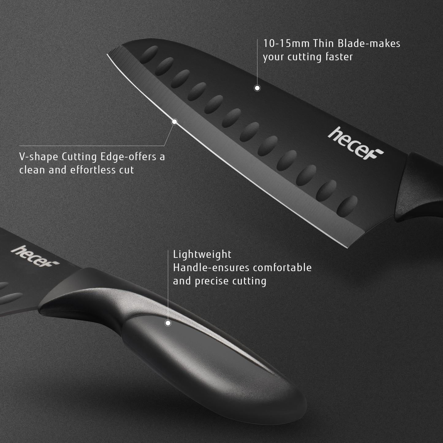 Hecef 6-Piece Stainless Steel Chef Cooking Knife Set with Blade Sheaths, Dishwasher Safe