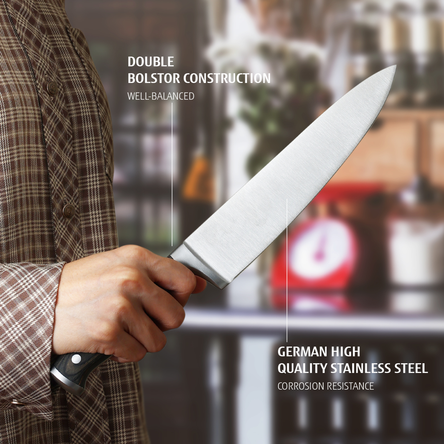 hecef Knife Set, 3-Piece Kitchen Knife Set with Ergonomic ABS Handle, Full Tang, Sharp Chef's Knife, Professional Knife Made of High-Quality Carbon Stainless Steel with Chef's Knife, Santukum Knife