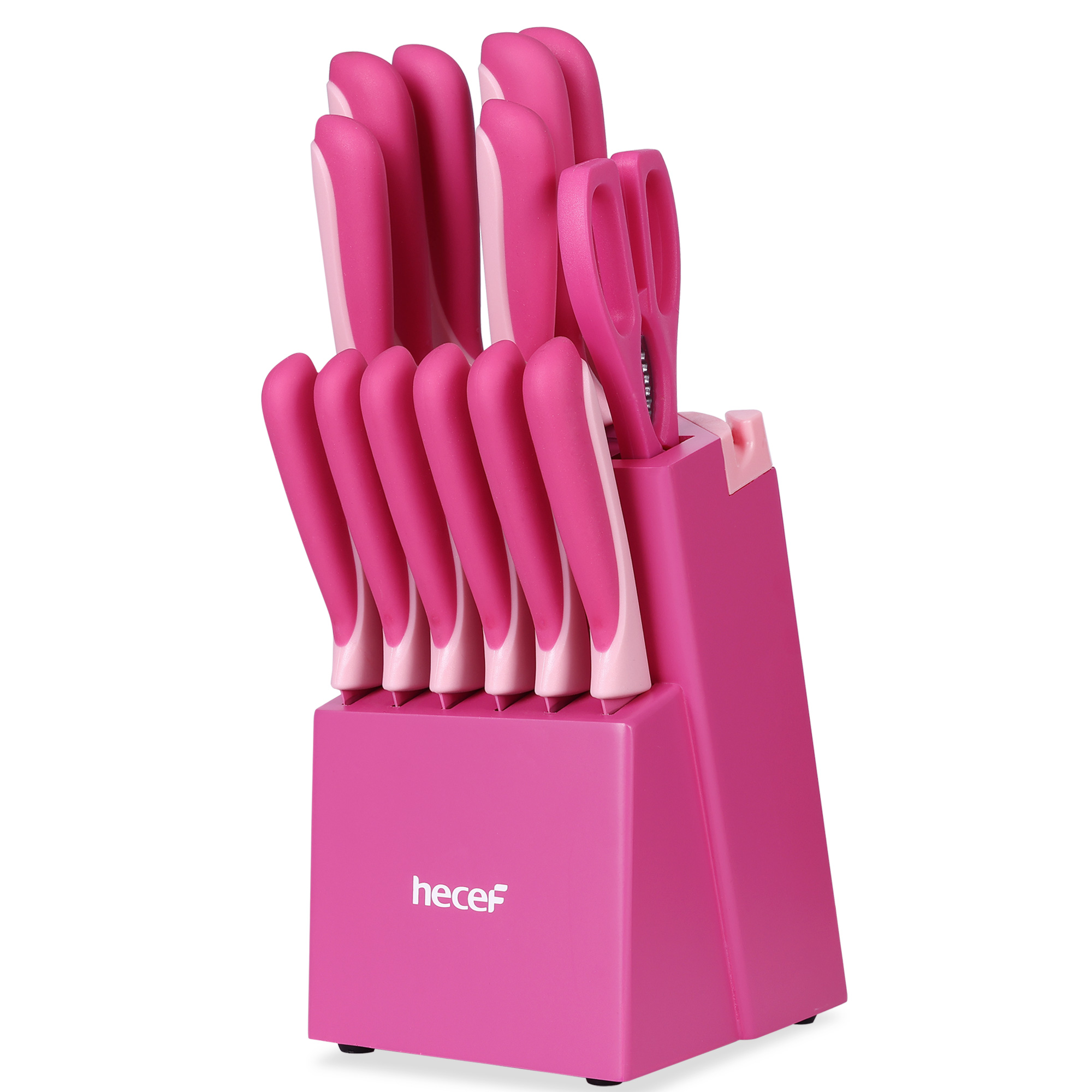 Hecef 15-Piece Knife Set with Rustproof Coating, Premium Carbon Steel Blades in Wooden Block, Dishwasher Safe Gift Set