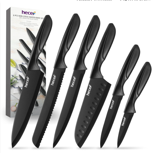Hecef 6-Piece Stainless Steel Chef Cooking Knife Set with Blade Sheaths, Dishwasher Safe