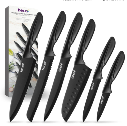 Hecef 6-Piece Stainless Steel Chef Cooking Knife Set with Blade Sheaths, Dishwasher Safe