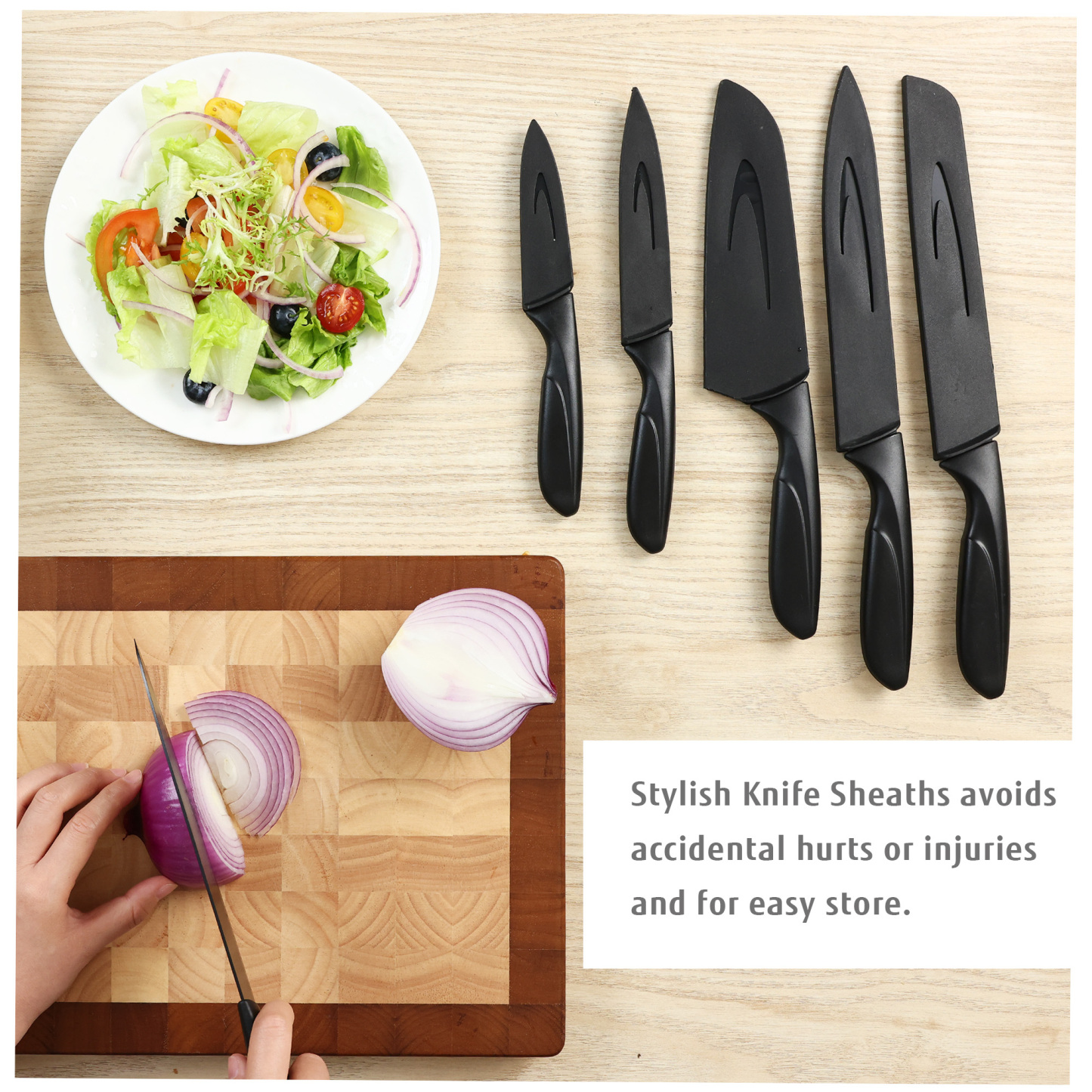 Hecef 6-Piece Stainless Steel Chef Cooking Knife Set with Blade Sheaths, Dishwasher Safe