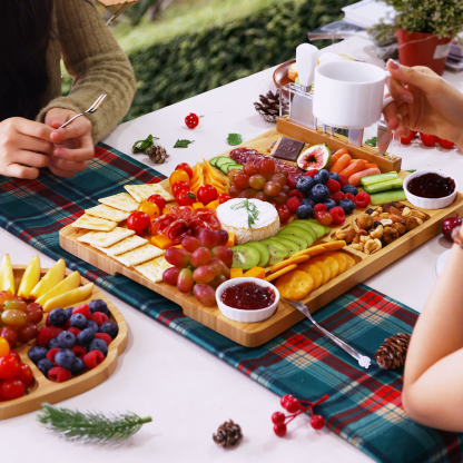 Hecef Bamboo Cheese Board and Knife Set, 13-Piece Large Charcuterie Serving Tray, 17 in