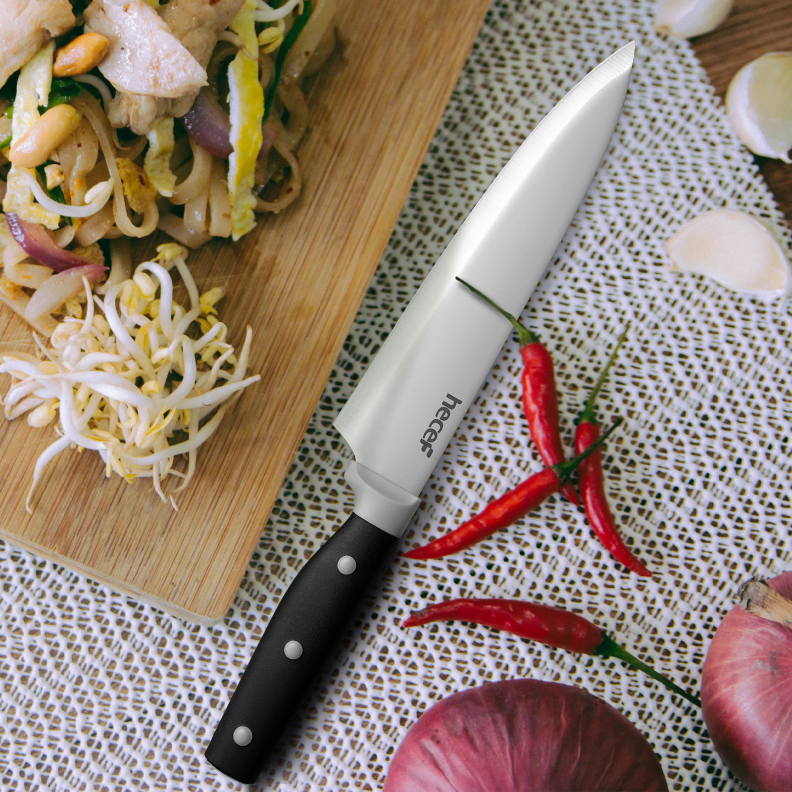 Hecef 14-Piece Black Knife Set with Block, Ultra-Sharp Stainless Steel Kitchen Knives with Comfortable Grip
