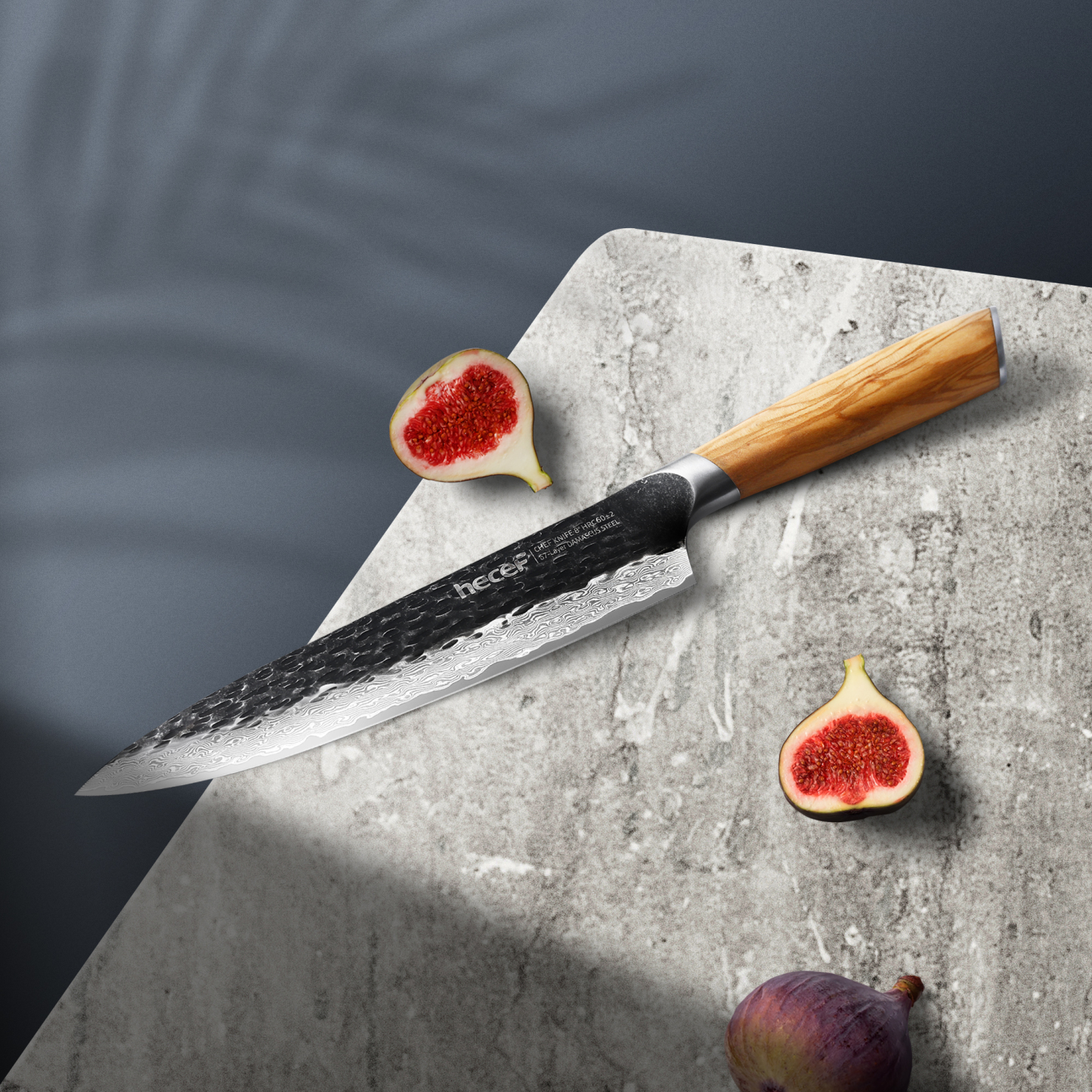 Hecef 8-Inch Japanese Chef Knife, Forged 67-Layer Damascus Steel Ultra Sharp Professional Hammered Carving Knife