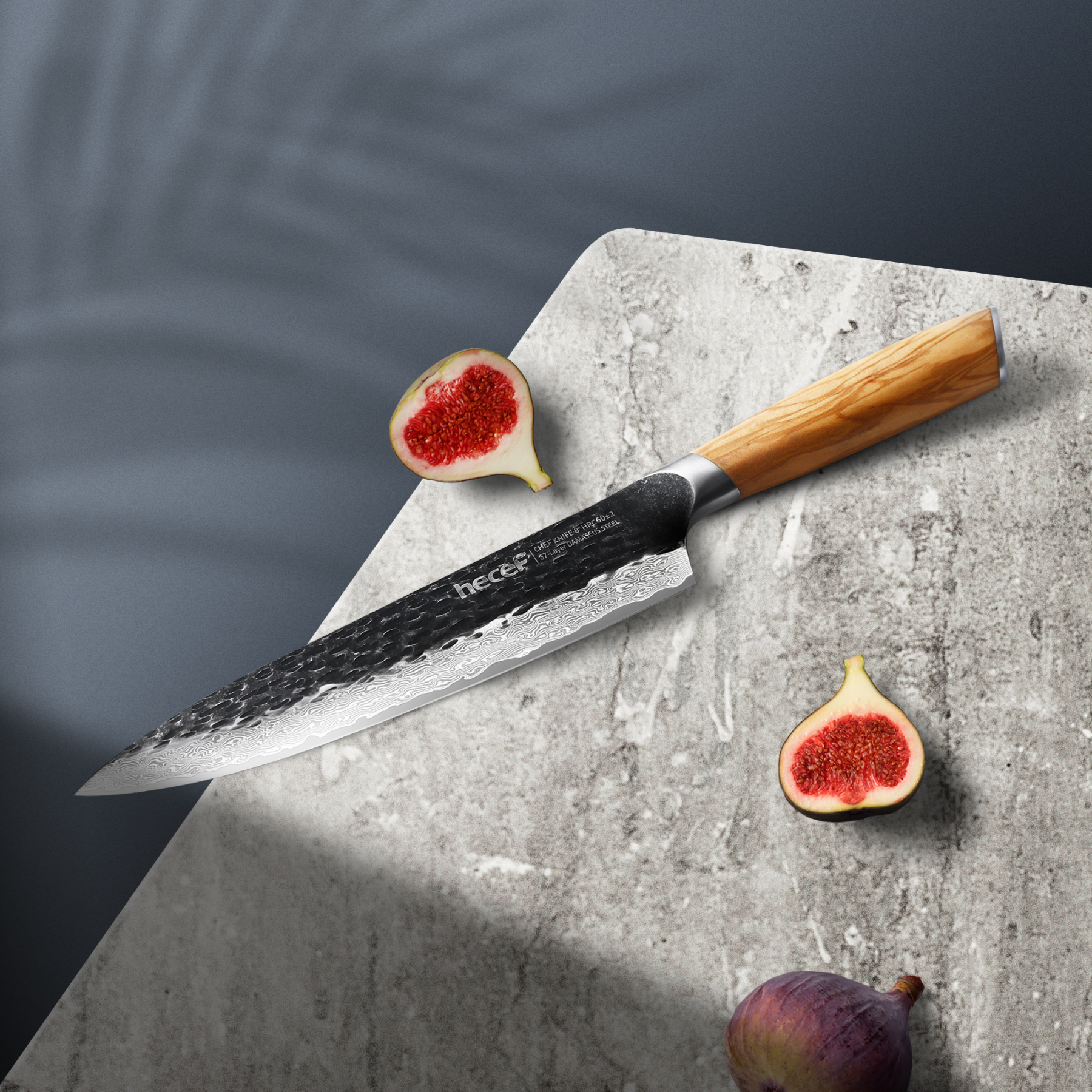 Hecef 8-Inch Japanese Chef Knife, Forged 67-Layer Damascus Steel Ultra Sharp Professional Hammered Carving Knife