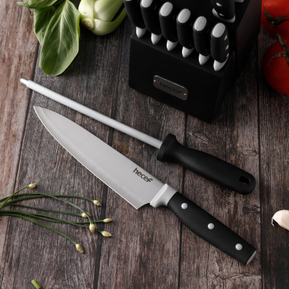 Hecef 14-Piece Black Knife Set with Block, Ultra-Sharp Stainless Steel Kitchen Knives with Comfortable Grip