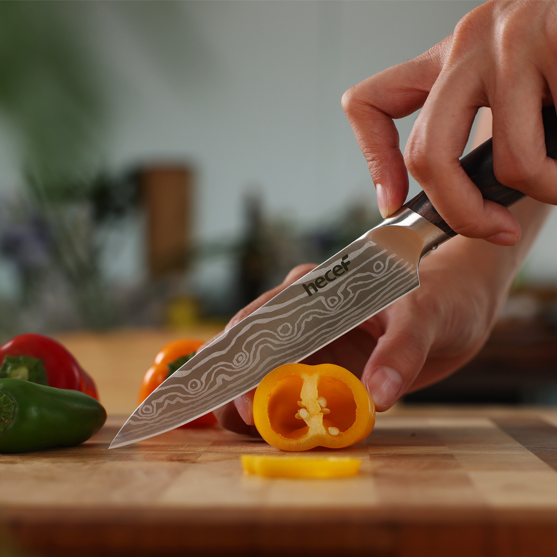 hecef 5in utility knife carbon steel blade double bolster and ergonomic coffee pakkawood handle