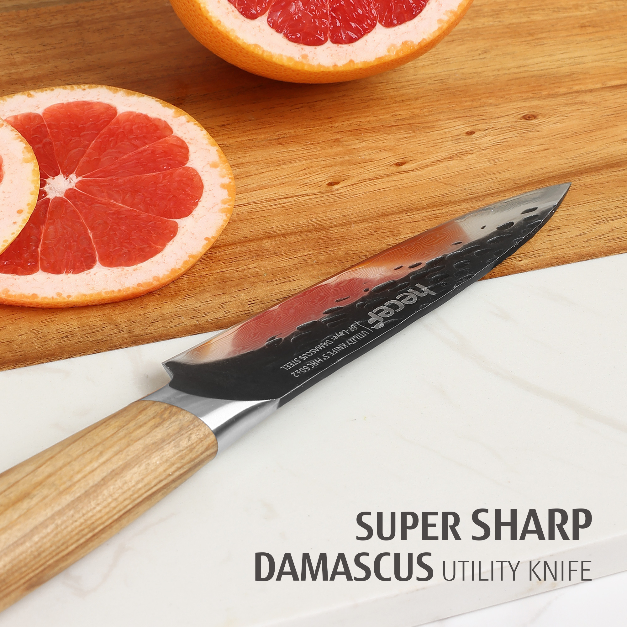 hecef 5 Inch Chef Knife Damascus Professional Japanese Knife, High Carbon Damascus Stainless Steel Kitchen Knife