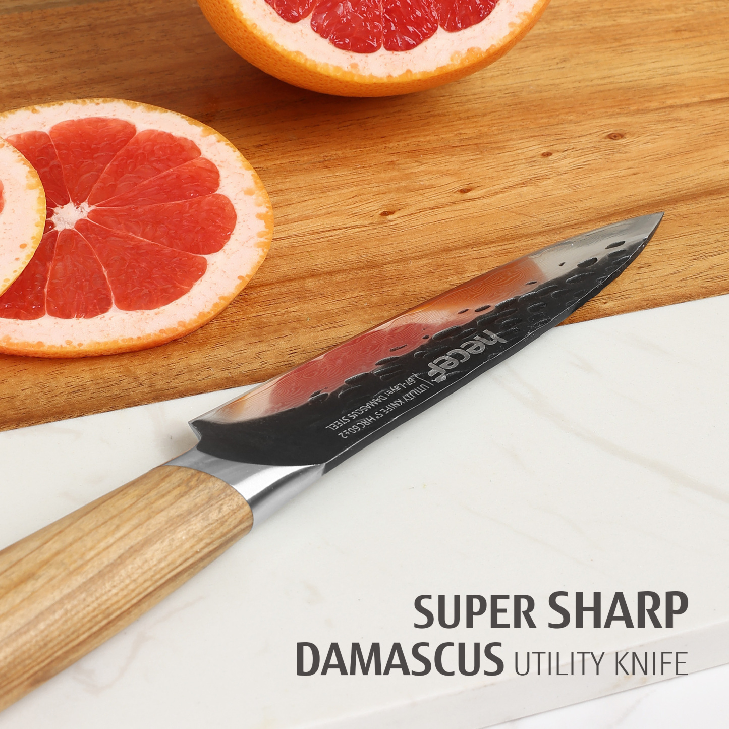 hecef 5 Inch Chef Knife Damascus Professional Japanese Knife, High Carbon Damascus Stainless Steel Kitchen Knife