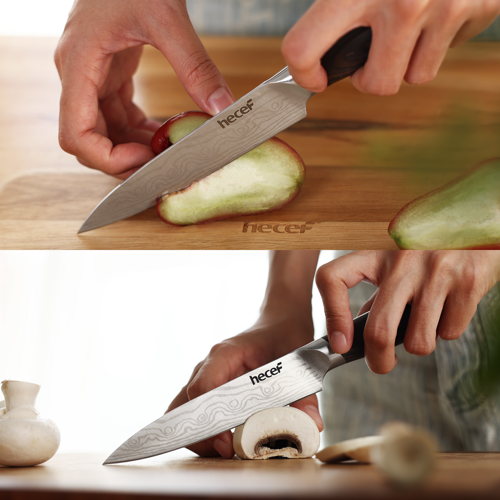 hecef 5in utility knife carbon steel blade double bolster and ergonomic coffee pakkawood handle