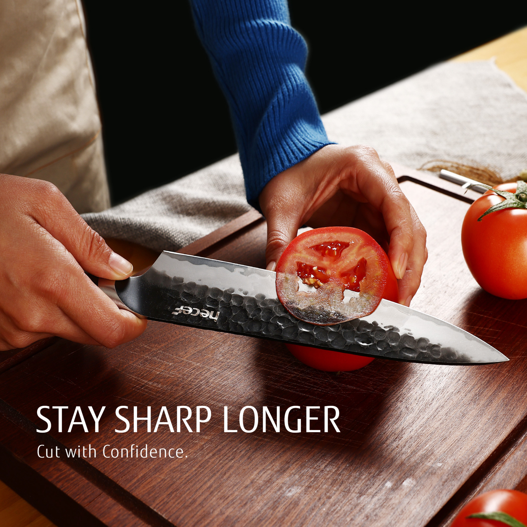 Hecef 2-Piece Kitchen Knife Set, 8-Inch Chef Knife & 5-Inch Utility Knife, 9Cr18Mov High Carbon Stainless Steel, Hammered Clad Blade with Pakkawood Handle, Razor Sharp Cooking Knives