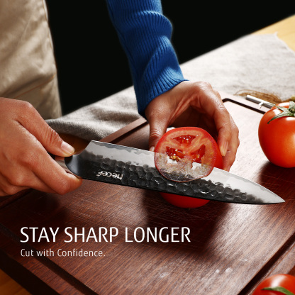 Hecef 2-Piece Kitchen Knife Set, 8-Inch Chef Knife & 5-Inch Utility Knife, 9Cr18Mov High Carbon Stainless Steel, Hammered Clad Blade with Pakkawood Handle, Razor Sharp Cooking Knives