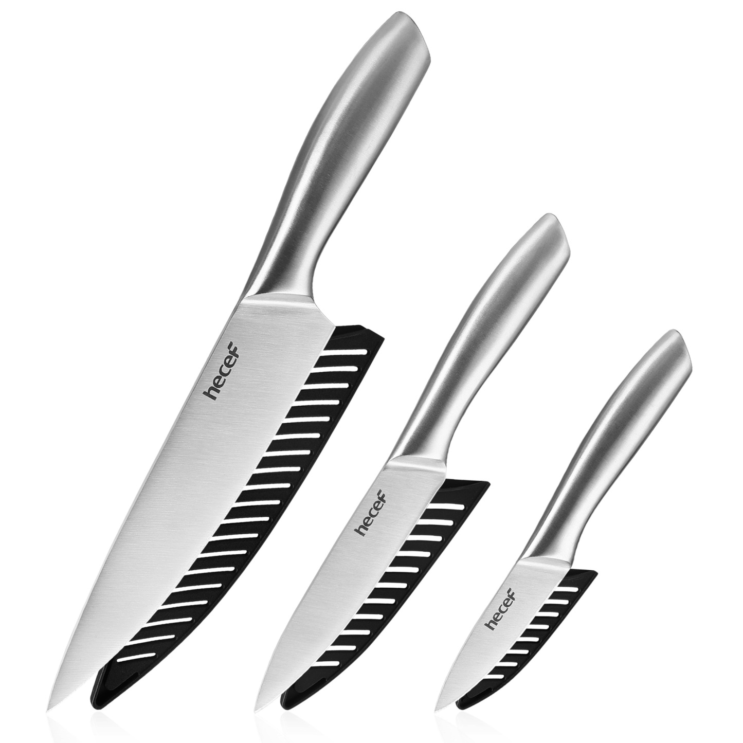 hecef 3-piece knife set sharp kitchen knives with stainless steel blade and hollow handle blade guard