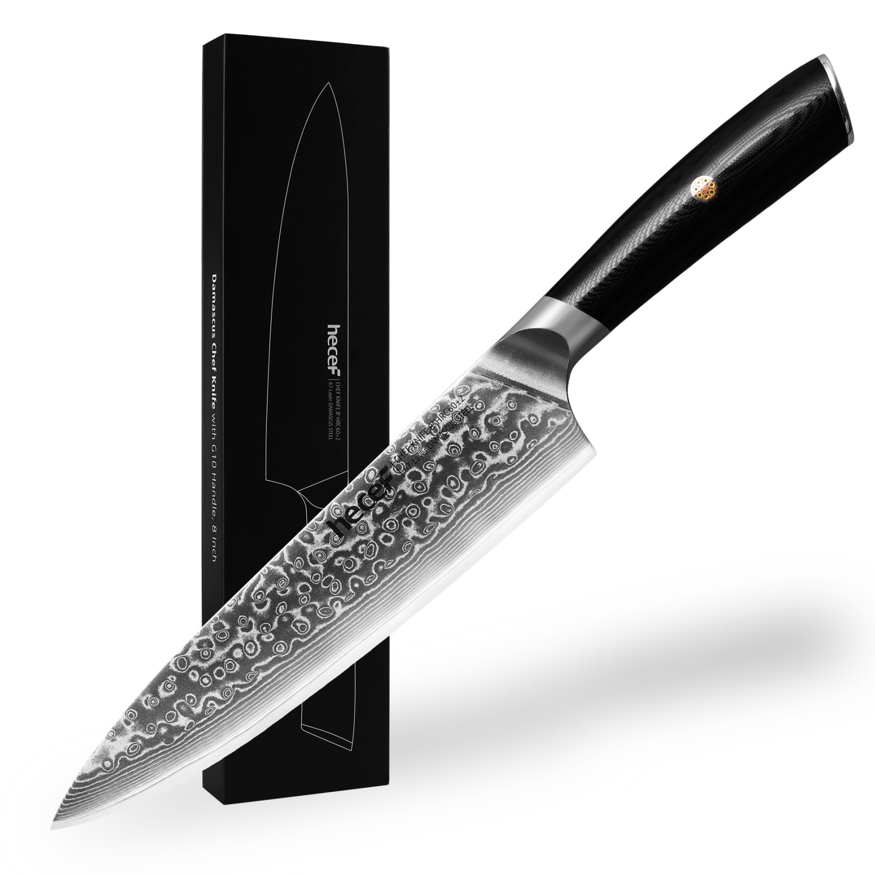 Hecef Japanese Damascus Chef Knife 8 inch/ 20 cm Razor Sharp Professional Chef Cooking Knife 67 Layers Damascus VG10 Steel