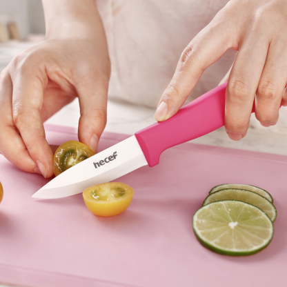 Hecef 3-Piece Ceramic Knife Set With 3 Blade Covers, Hot Pink Sharp Chef Utility Paring Knife