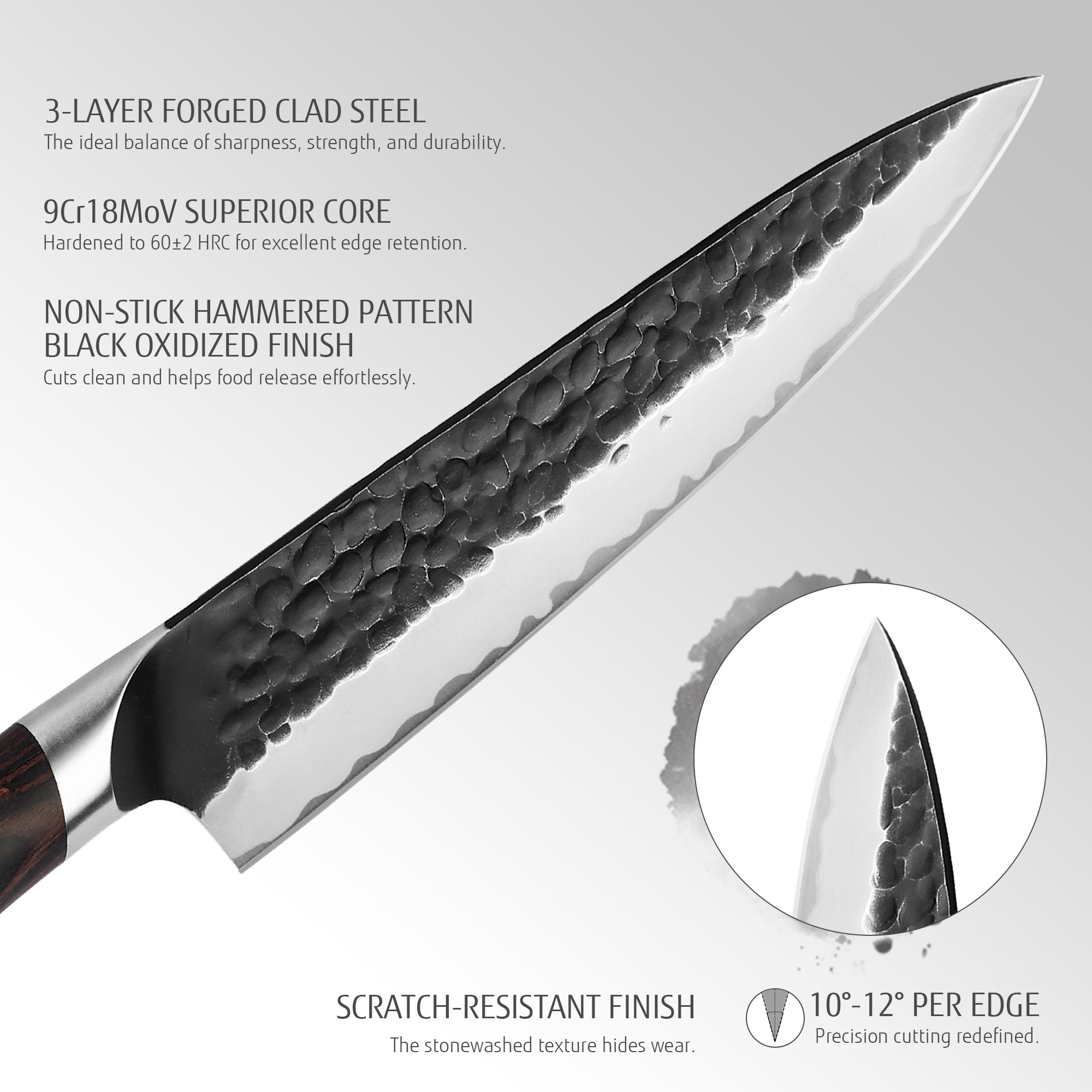 Hecef 2-Piece Kitchen Knife Set, 8-Inch Chef Knife & 5-Inch Utility Knife, 9Cr18Mov High Carbon Stainless Steel, Hammered Clad Blade with Pakkawood Handle, Razor Sharp Cooking Knives