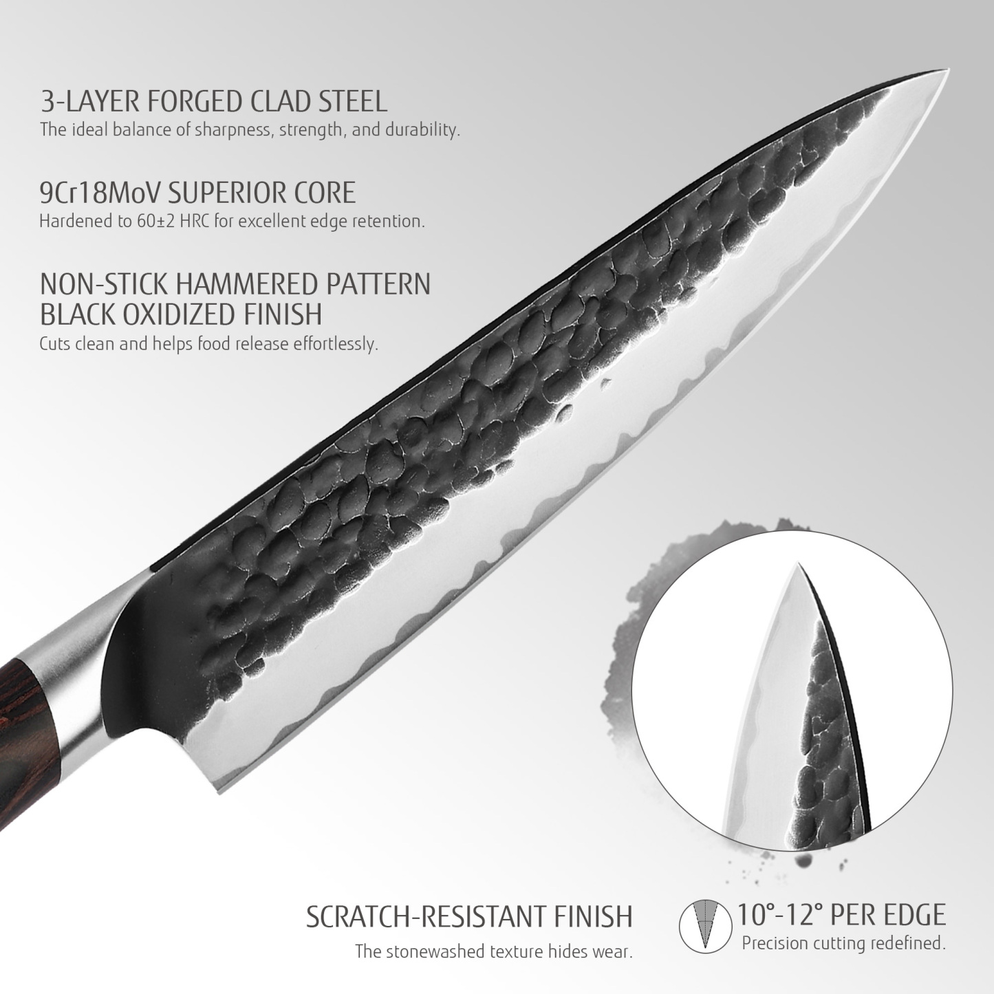 Hecef 2-Piece Kitchen Knife Set, 8-Inch Chef Knife & 5-Inch Utility Knife, 9Cr18Mov High Carbon Stainless Steel, Hammered Clad Blade with Pakkawood Handle, Razor Sharp Cooking Knives