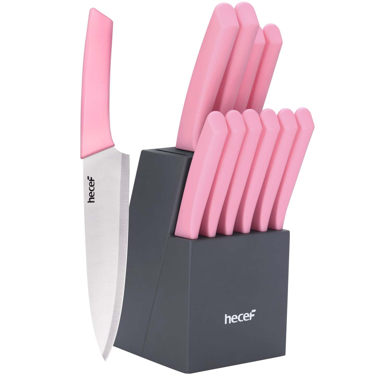 Hecef 12 Pieces Kitchen Knife Block Set,Knife Set with Wooden Block & Steak Knives Set, Lightweight and Strong High Carbon Stainless Steel Cutlery Set, Extended Handle Design - Hecef Kitchen