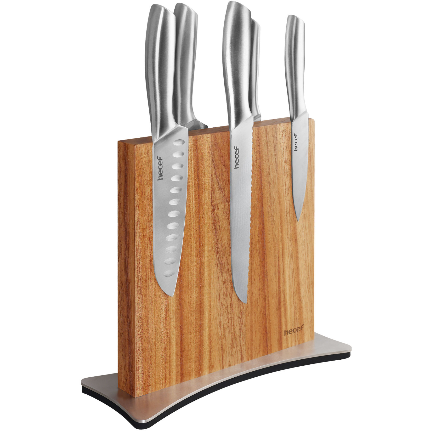 Hecef Double-Sided Magnetic Knife Block, Chinaberry Wood Knife Holder with Stainless Steel Base