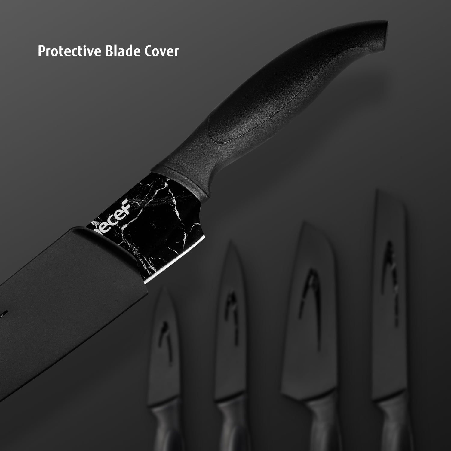 hecef Marble Pattern Kitchen Knife Set of 5, Premium Stainless Steel Blade with Ergonomic Handle（PP+TPR Material）includes Santoku, Chef, Bread, Utility and Paring Knife - Hecef Kitchen
