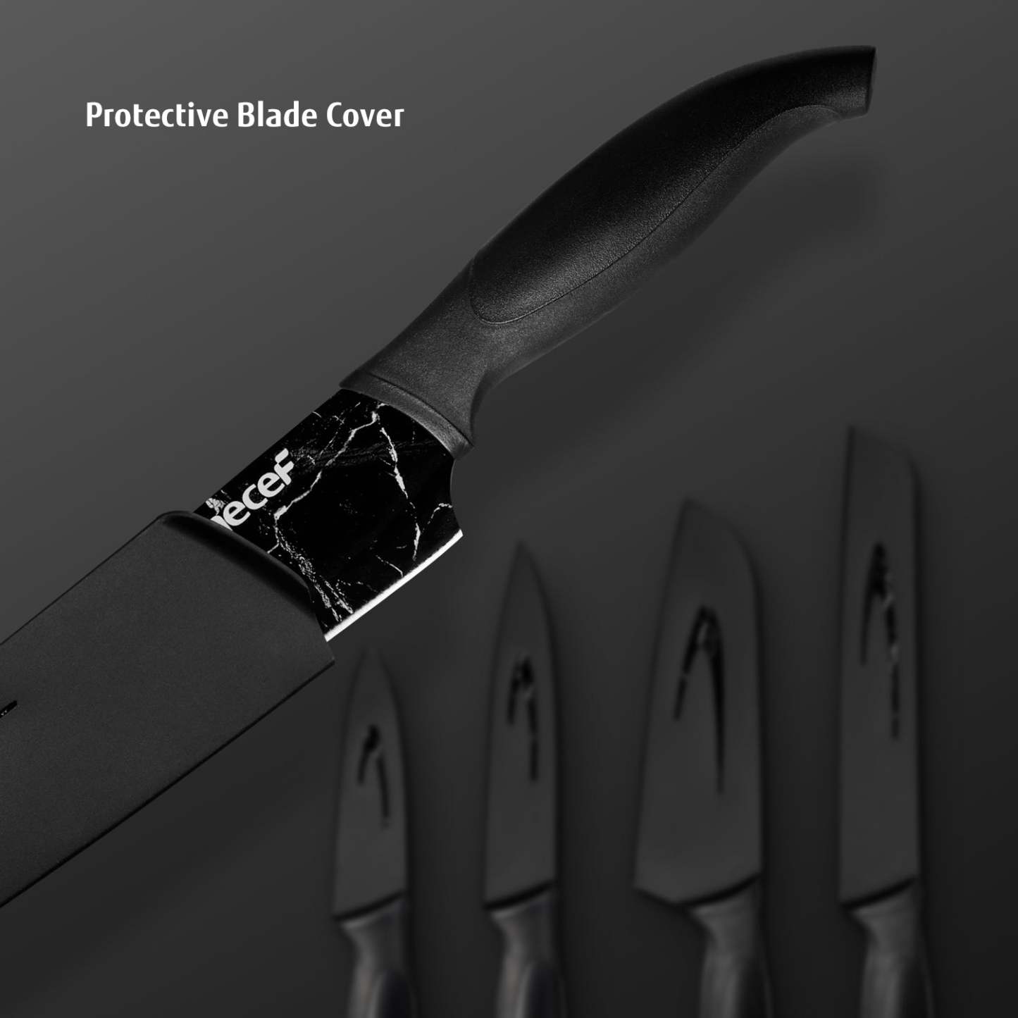 hecef Marble Pattern Kitchen Knife Set of 5, Premium Stainless Steel Blade with Ergonomic Handle(PP+TPR Material)includes Santoku, Chef, Bread, Utility and Paring Knife - Hecef Kitchen