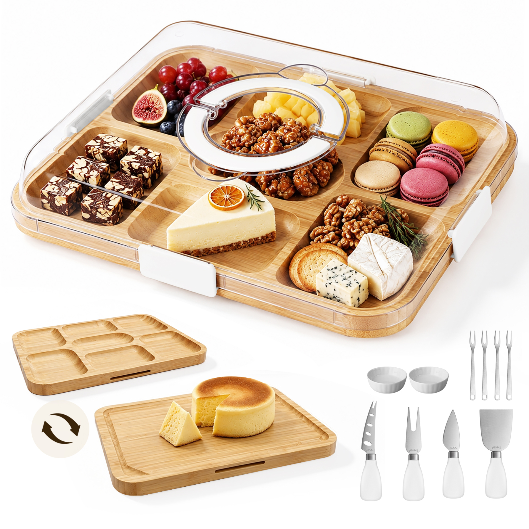 Hecef 12-Pieces Bamboo Searving Board, Cheese Board, Charcuterie Board