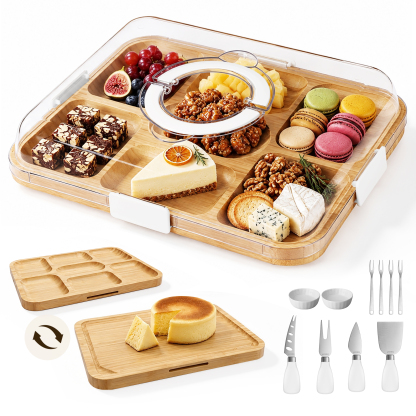 Hecef 12-Pieces Bamboo Searving Board, Cheese Board, Charcuterie Board