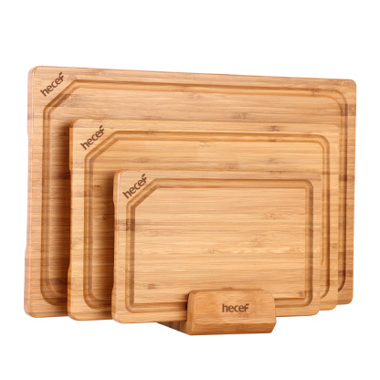 Hecef Carbonized Bamboo Cutting Board Set With Stand, 3 Reversible Chopping And Serving Boards, 15 Inch