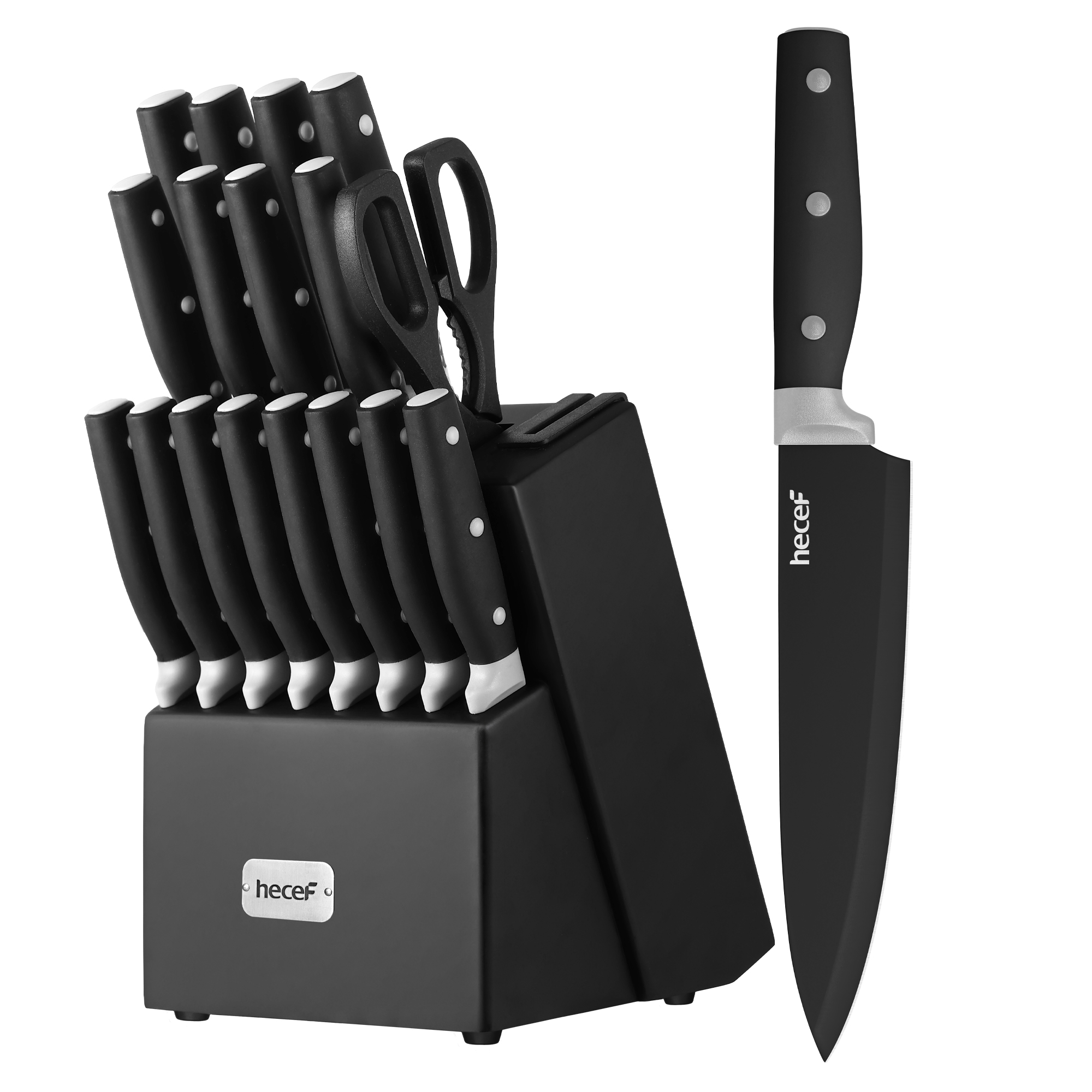 Hecef Upgraded 19 Piece Kitchen Knife Set With Block And Built In Sharpener, Dishwasher Safe Knives