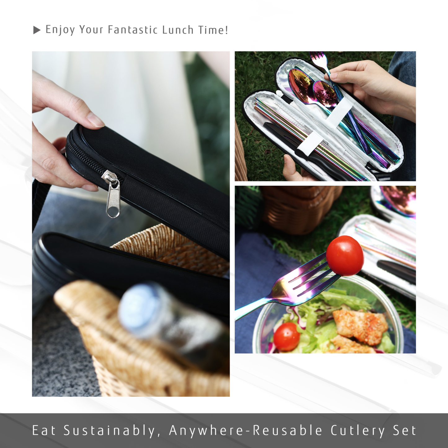 Hecef 9 Pieces Camping Cutlery Set with Compact Carrying Case, Reusable 18/0 Stainless Steel Utensils, Handy Flatware Set for Work, School, Camping and Travel
