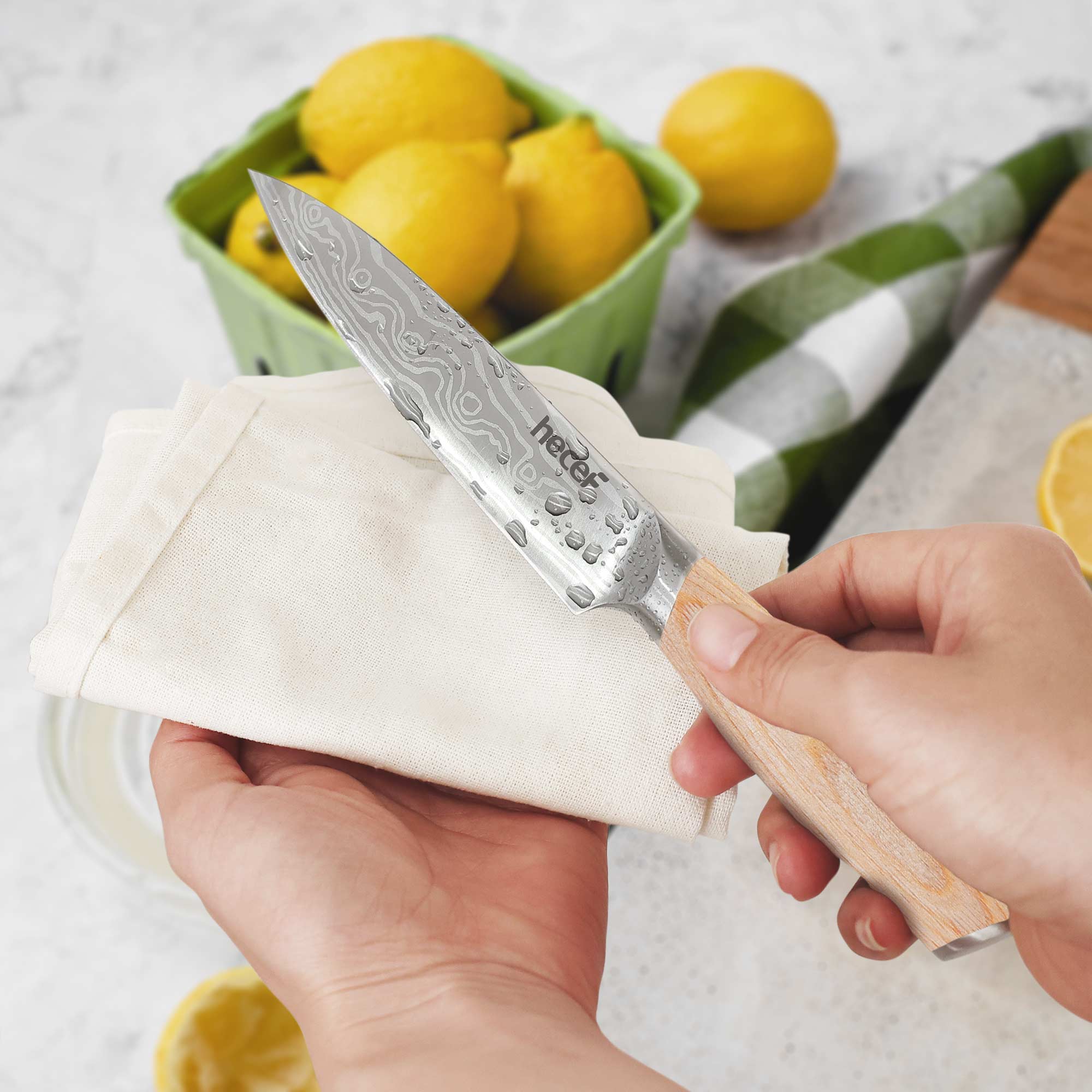 hecef 5in utility knife carbon steel blade double bolster and ergonomic coffee pakkawood handle