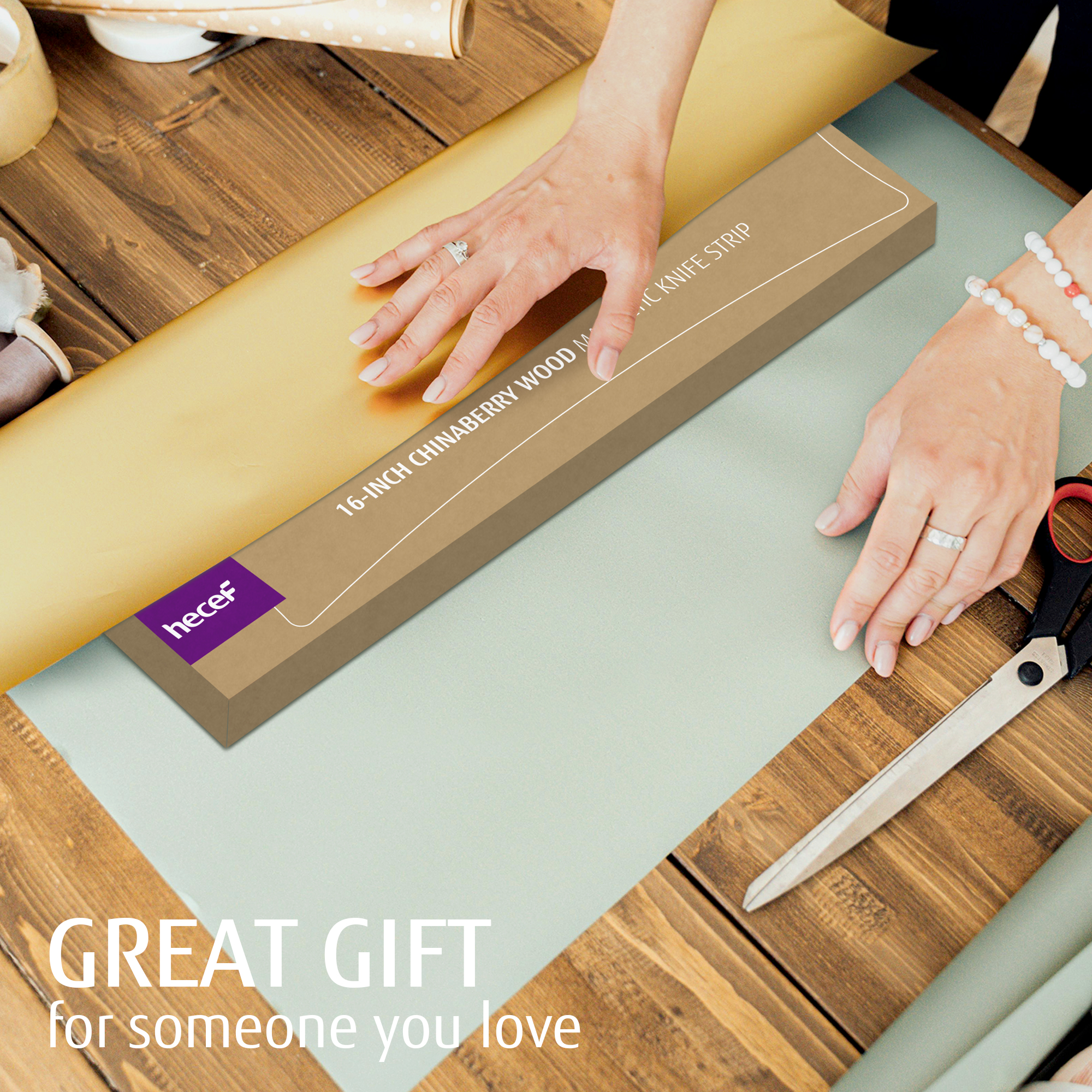 Hecef 15.7 In Chinaberry Wood Magnetic Knife Strip with Powerful Magnets for Wall, Kitchen Knife Organizer Rack