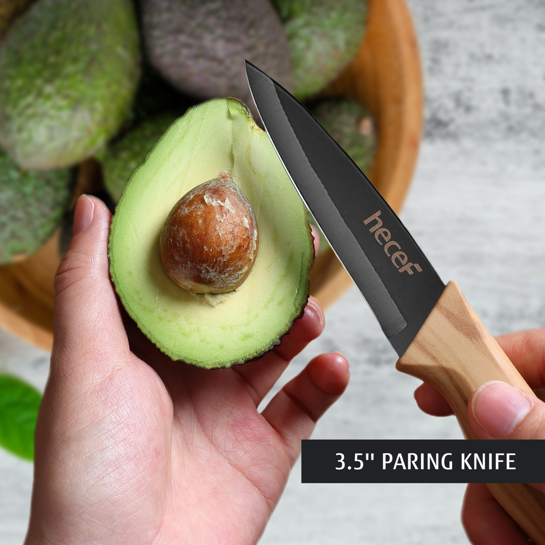 hecef 3-Piece Kitchen Knife Set Non-Stick Coating Knives with Soft-Touch Handle, Professional Sharp Stainless Steel Blade for Chopping, Slicing, and Dicing