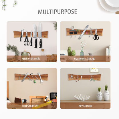 Hecef 15.7 In Chinaberry Wood Magnetic Knife Strip with Powerful Magnets for Wall, Kitchen Knife Organizer Rack