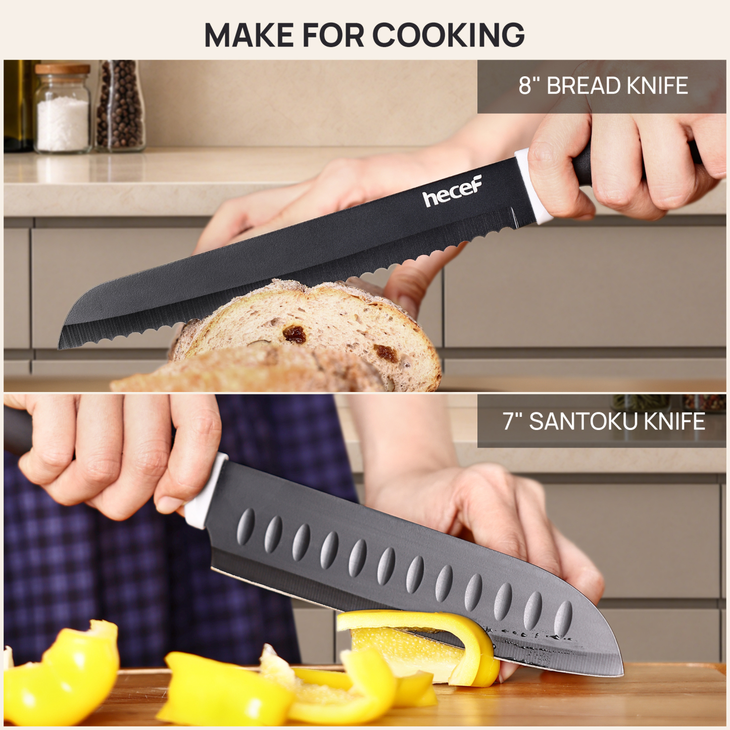 Hecef Upgraded 19 Piece Kitchen Knife Set With Block And Built In Sharpener, Dishwasher Safe Knives