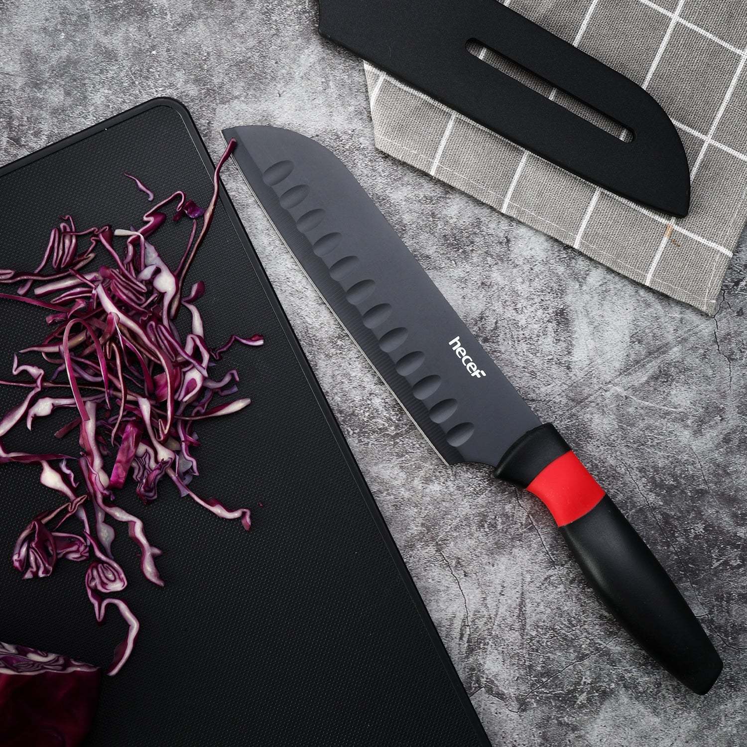 Hecef Kitchen Red Dot Knife Set 8pcs with Cutting Boards & Sheaths - Hecef Kitchen